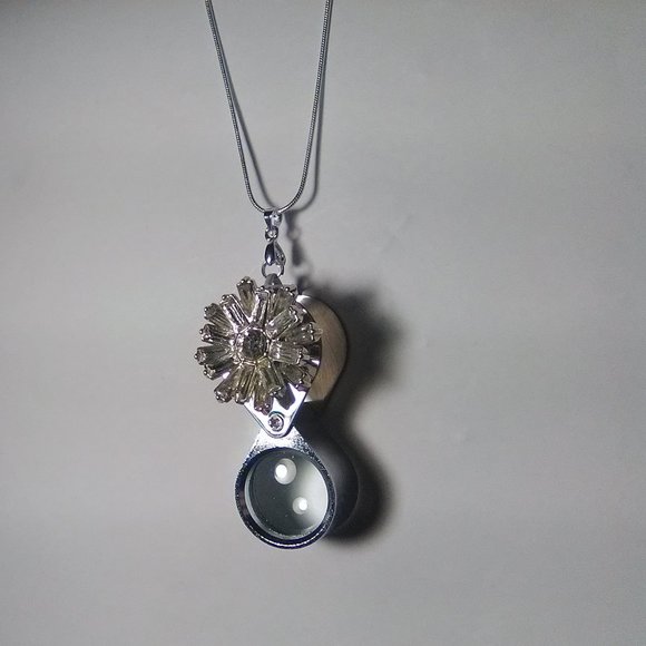 Magnifying Glass Rhinestone Cover-Up Pendant Necklace with Sterling Chain - Picture 6 of 7